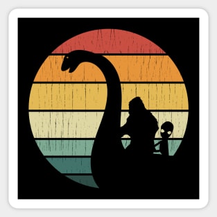 Bigfoot And Alien Riding Loch Ness Monster Sticker